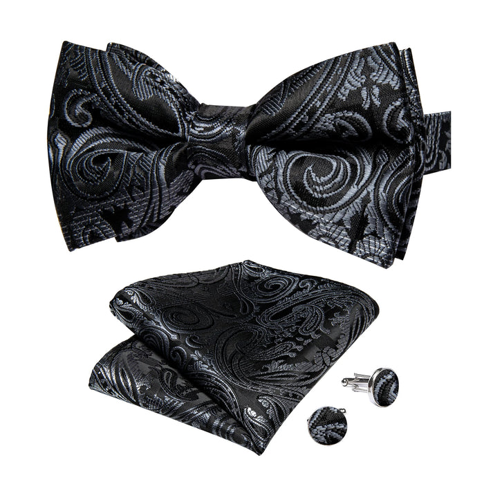 Nœud Papillon Noir et Gris Paisley