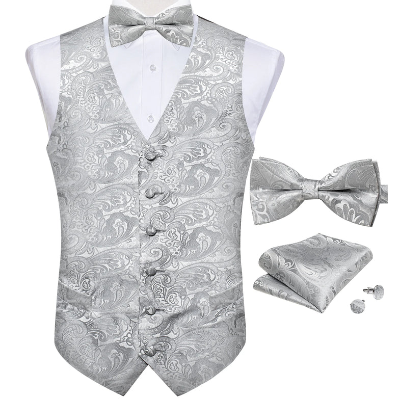 Gillet de Mariage & Nœud Papillon Gris Baroque