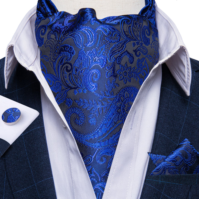 Cravate Ascot Bleu et Noir Cachemire