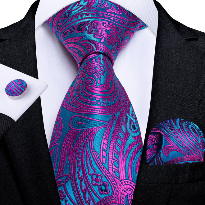 Cravate Bleu et Violet Motifs Paisley