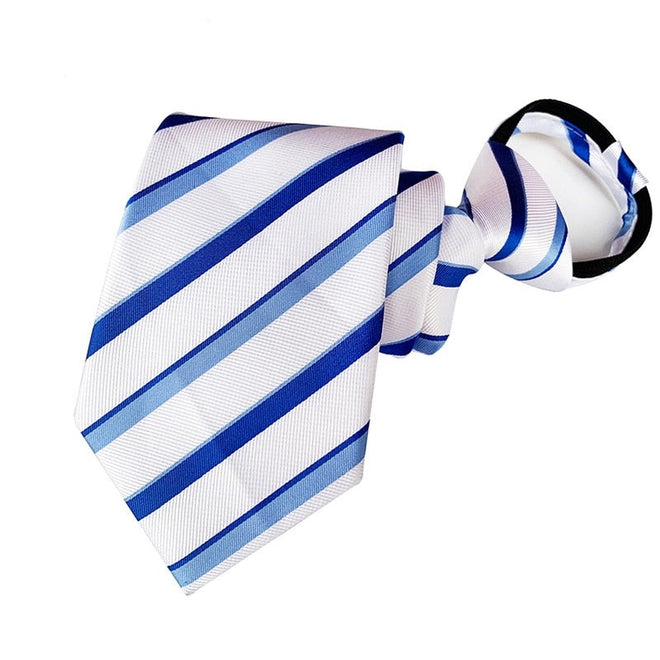 Cravate pré-nouée Blanche et Bleu à Rayures