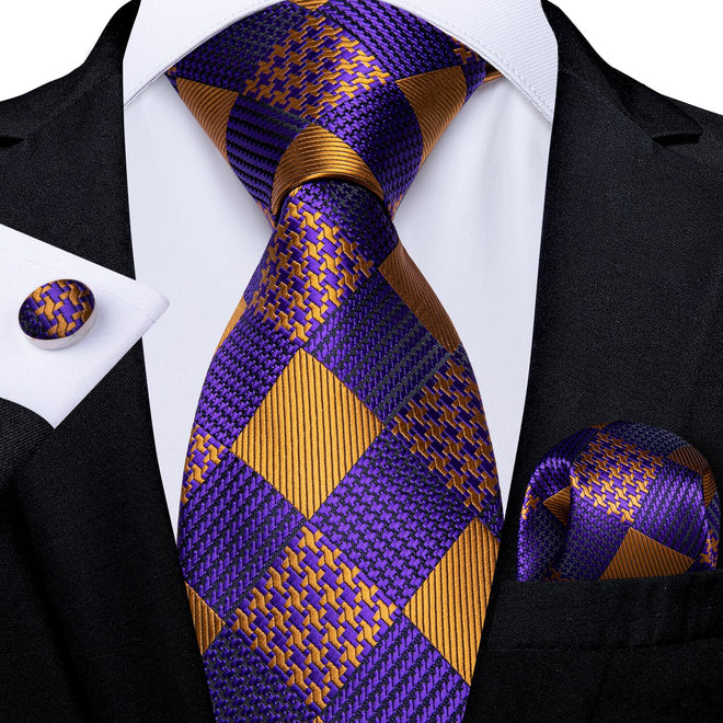 Cravate Violette et Or à Carreaux