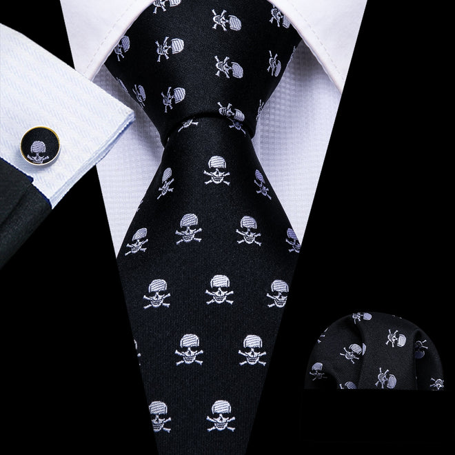 Cravate Halloween tête de mort noir et blanc
