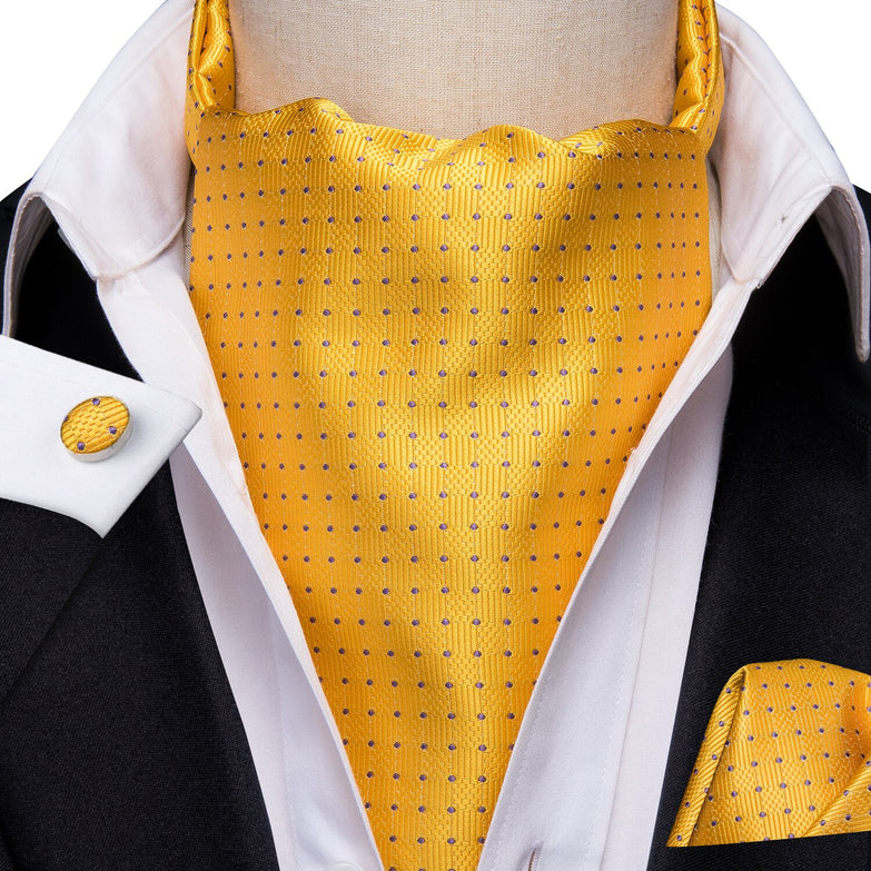 Cravate Ascot Jaune à Pois Bleu