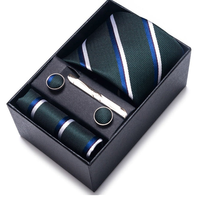 Cravate Verte Rayée Blanc et Bleu