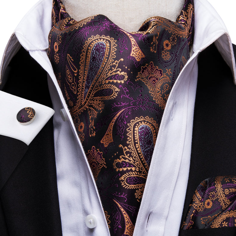 Cravate Ascot Or et Violet Baroque