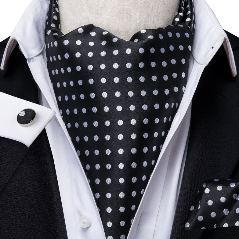 Cravate Ascot Noir à Pois Blanc