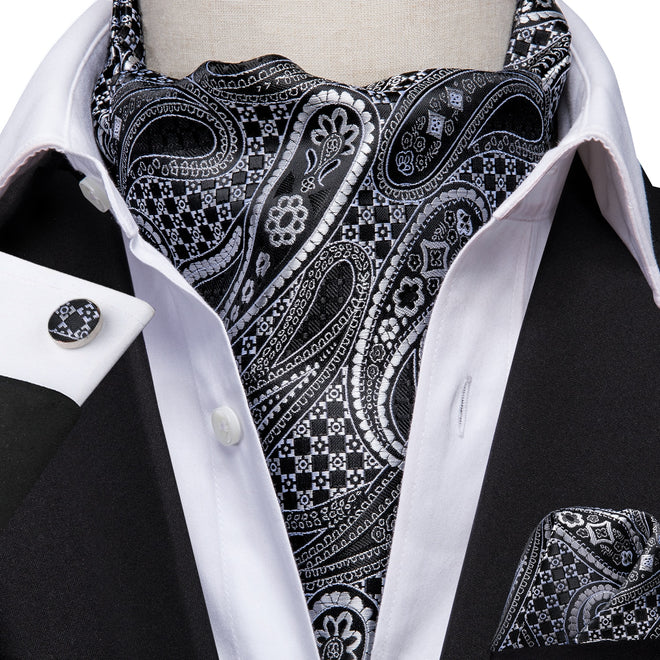 Cravate Ascot Paisley Noir et Blanc