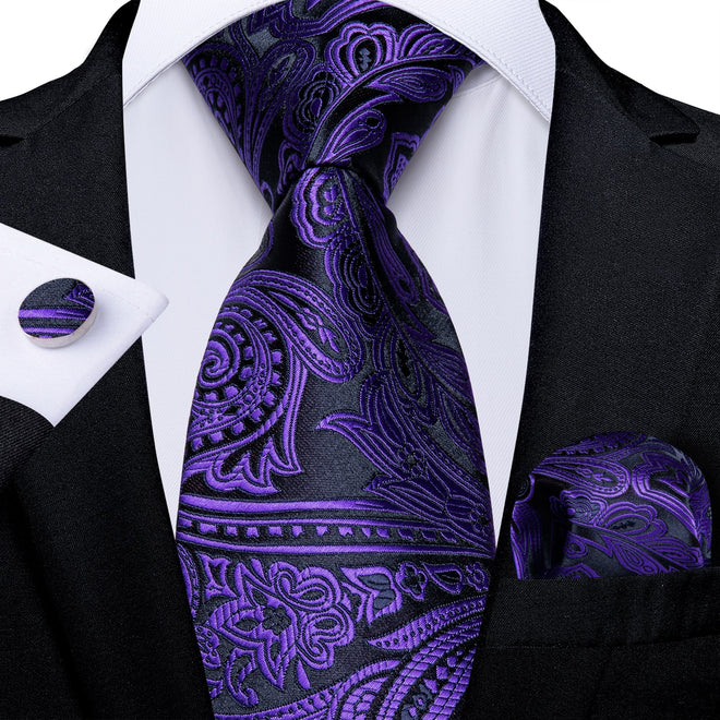 Cravate Violette Motifs Paisley