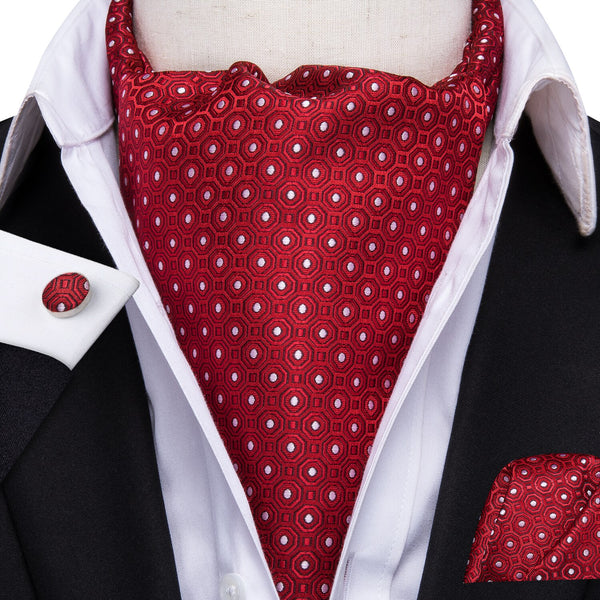 Cravate Ascot Rouge à Pois Blanc