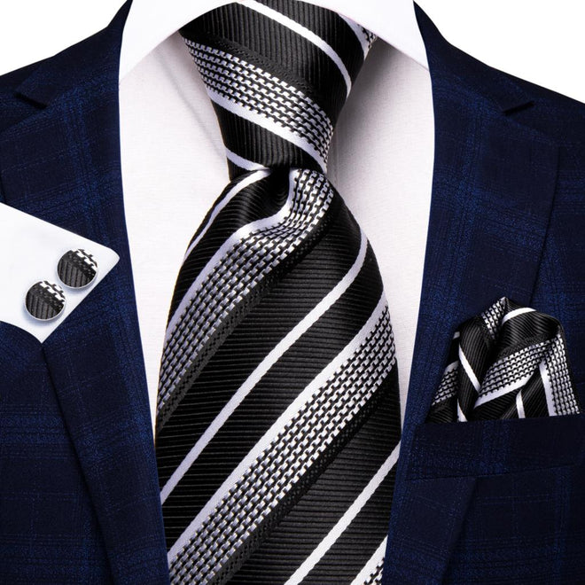Pack Prestige Cravate Noir et Blanc Chic
