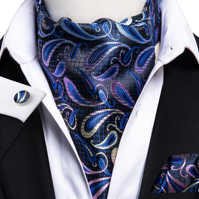 Cravate Ascot Bleu Motifs Paisley