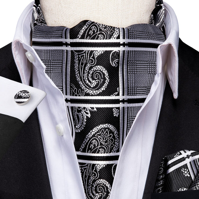 Cravate Ascot Motifs Paisley Blanc