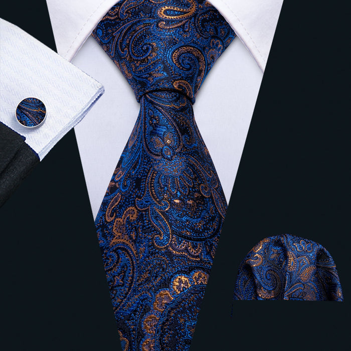 Cravate Motifs Paisley Bleu