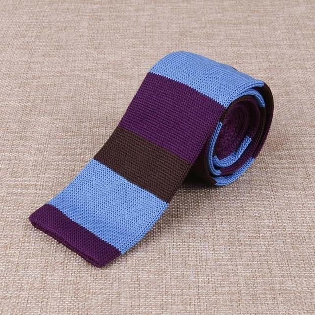 Cravate en Tricot Violet Marron et Bleu Ciel - Cravate Prestige