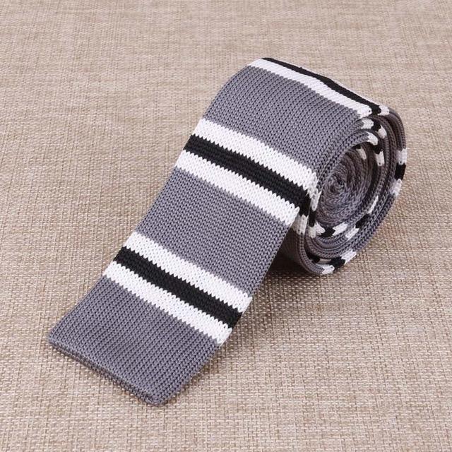 Cravate en Tricot Gris Rayée Blanc & Noir - Cravate Prestige