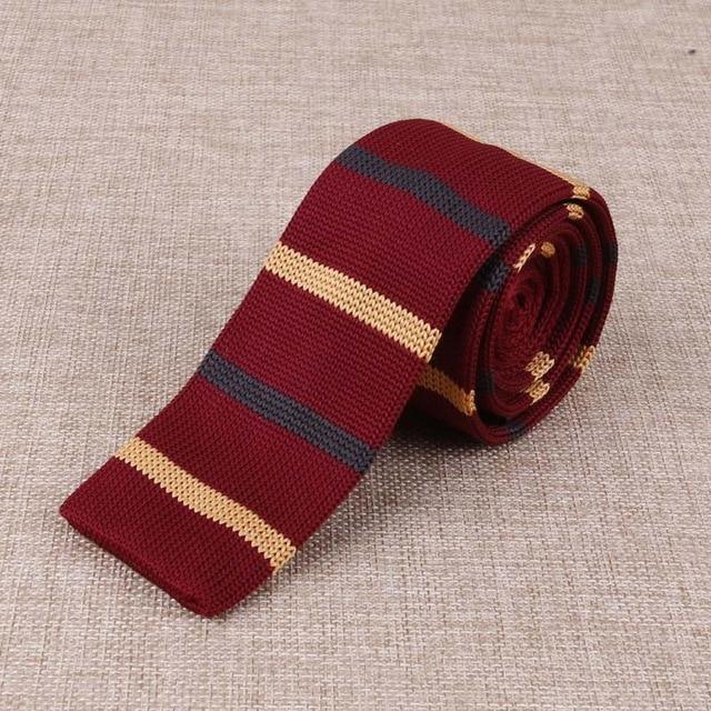Cravate en Tricot Rayée Rouge et Caramel - Cravate Prestige