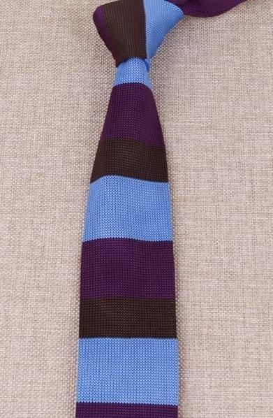 Cravate en Tricot Violet Marron et Bleu Ciel - Cravate Prestige