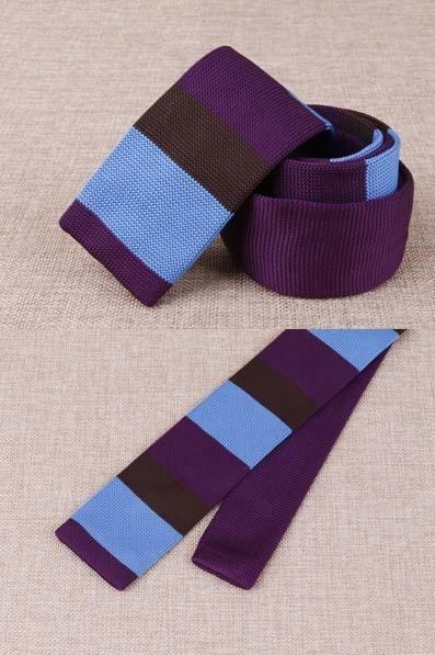 Cravate en Tricot Violet Marron et Bleu Ciel - Cravate Prestige