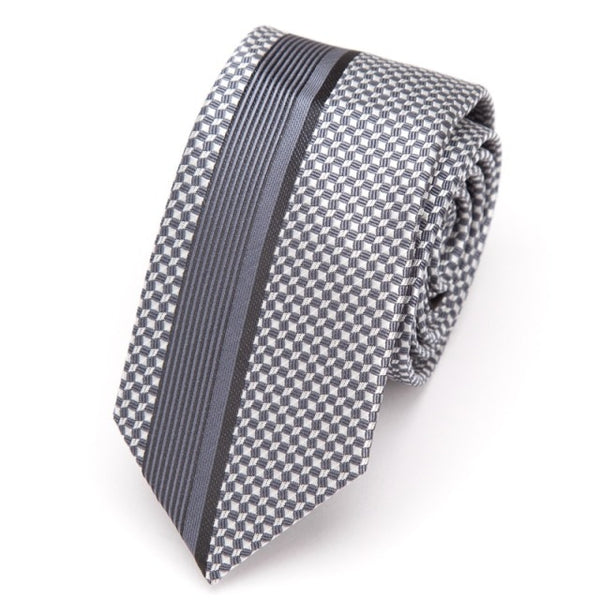 Cravate Slim Fantaisie Damier Gris