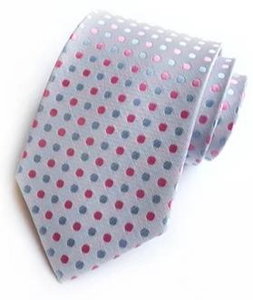 Cravate Blanche à Pois Rose et Argent - Cravate Prestige