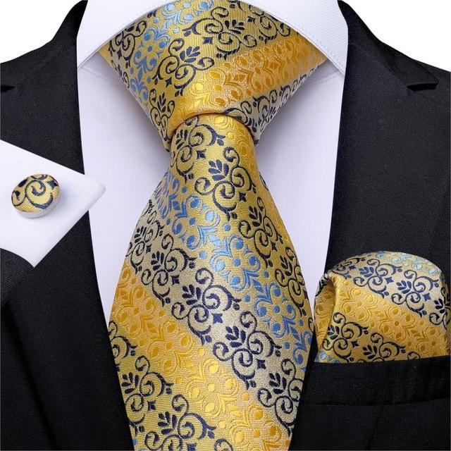 Pack Prestige Cravate Jaune à Motifs Bleu - Cravate Prestige