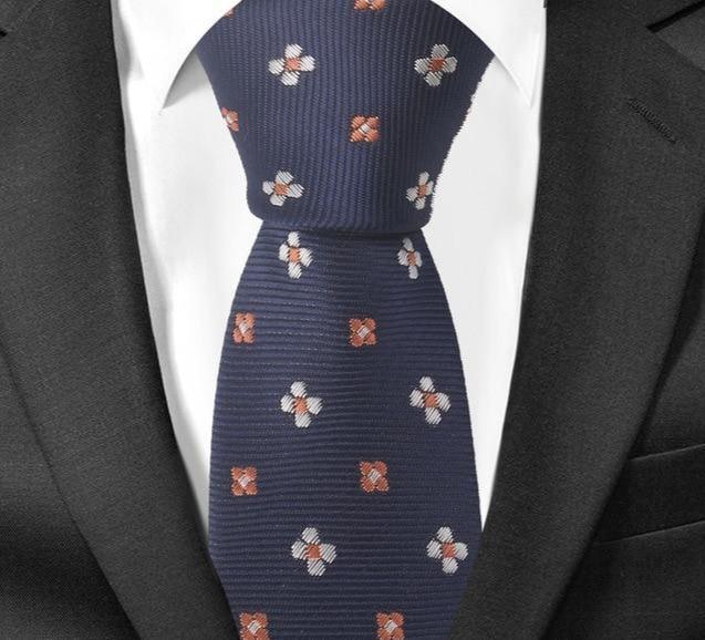 Cravate Slim Bleu Foncé à Fleurs - Cravate Prestige