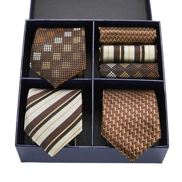 Coffret de Cravates Trio Marron à Motifs - Cravate Prestige