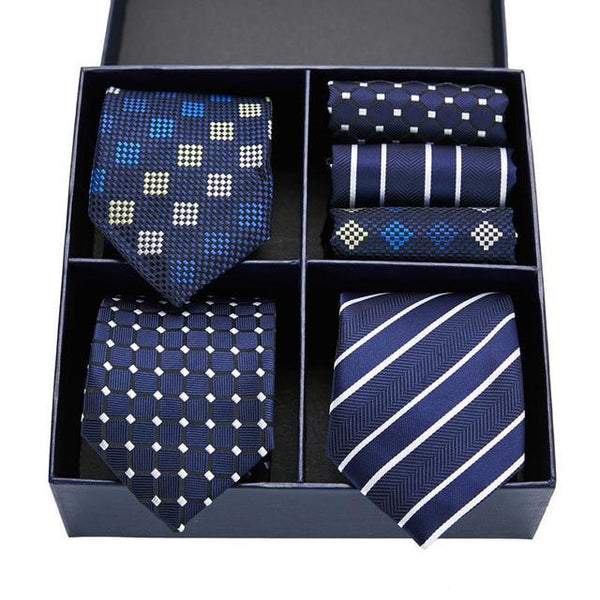 Coffret de Cravates Trio Bleu Foncé à Motif - Cravate Prestige