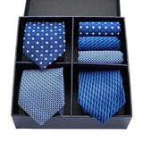 Coffret de Cravates Trio Bleu Rayée à Motifs - Cravate Prestige