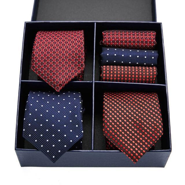 Coffret de Cravates Trio Motifs à Pois Bleu Rouge Bordeau - Cravate Prestige