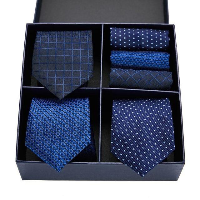 Coffret de Cravates Trio Bleu Foncé à Motifs - Cravate Prestige