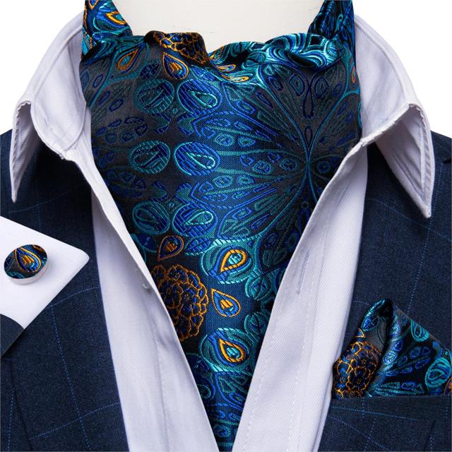 Cravate Ascot Paon Bleu