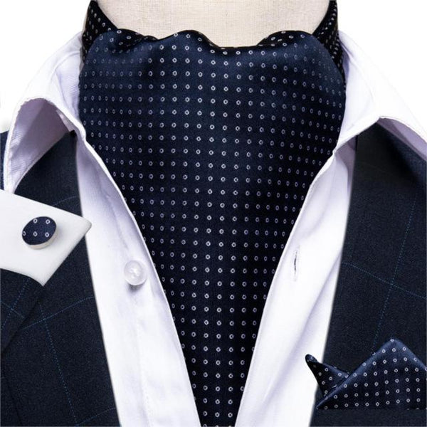 Cravate Ascot Bleu à Pois Blanc