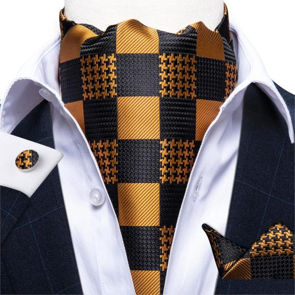 Cravate Ascot Damier Or et Noir