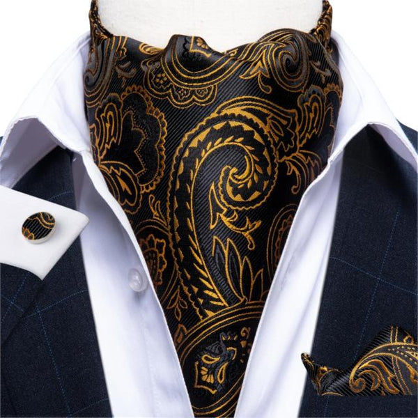 Cravate Ascot à Motifs Paisley Jaune Noir