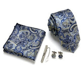 Cravate Gris Bleu Paisley Soie