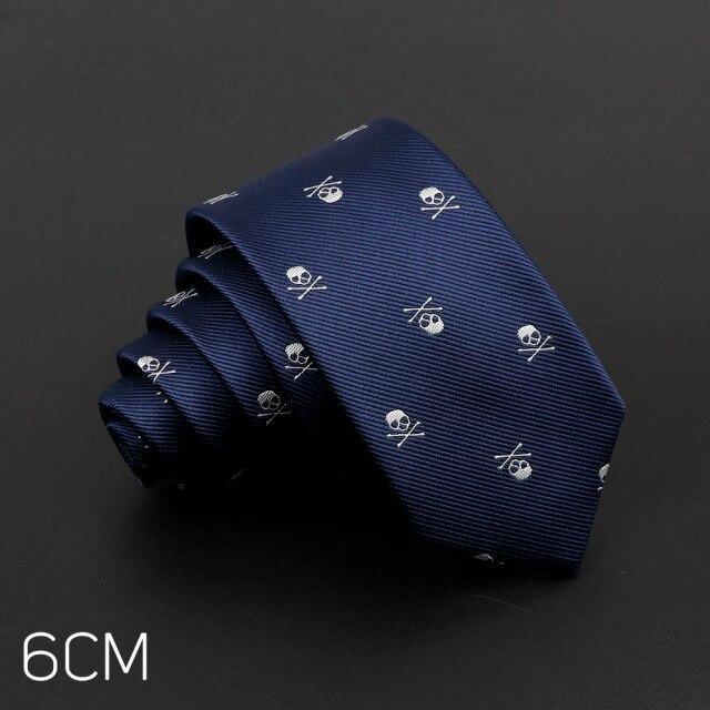 Cravate Halloween SLIM Tête de mort bleu et blanc - Cravate Prestige