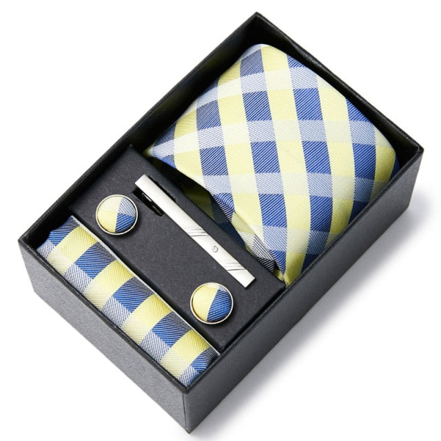 Coffret Cadeau Cravate Jaune Bleu à Carreaux